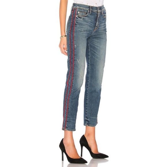 Hudson Jeans Zoeey Ankle Straight Leg Red Tuxedo Stripe Distressed Size 24 - Picture 15 of 16